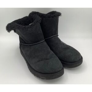 UGG Australia Classic Mini Bow Boots Black Suede Sheepskin Fur Lined Women's 8‎